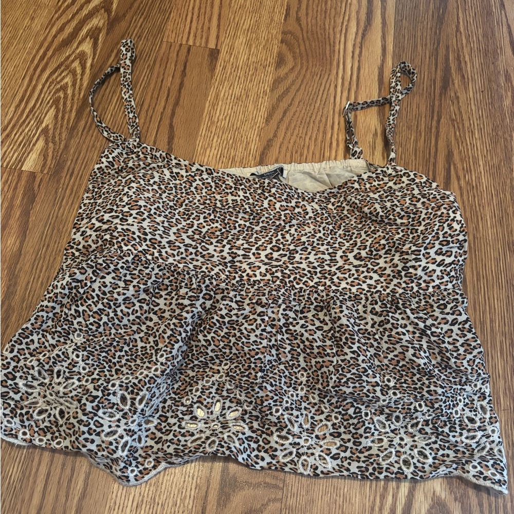 American Eagle Outfitters Leopard Print eyelet tank